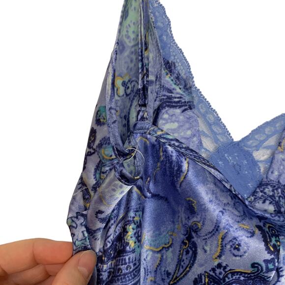 Delicates Paisley Floral Purple Blue Silky Nightgown Slip Dress Lingerie Medium - Picture 5 of 6